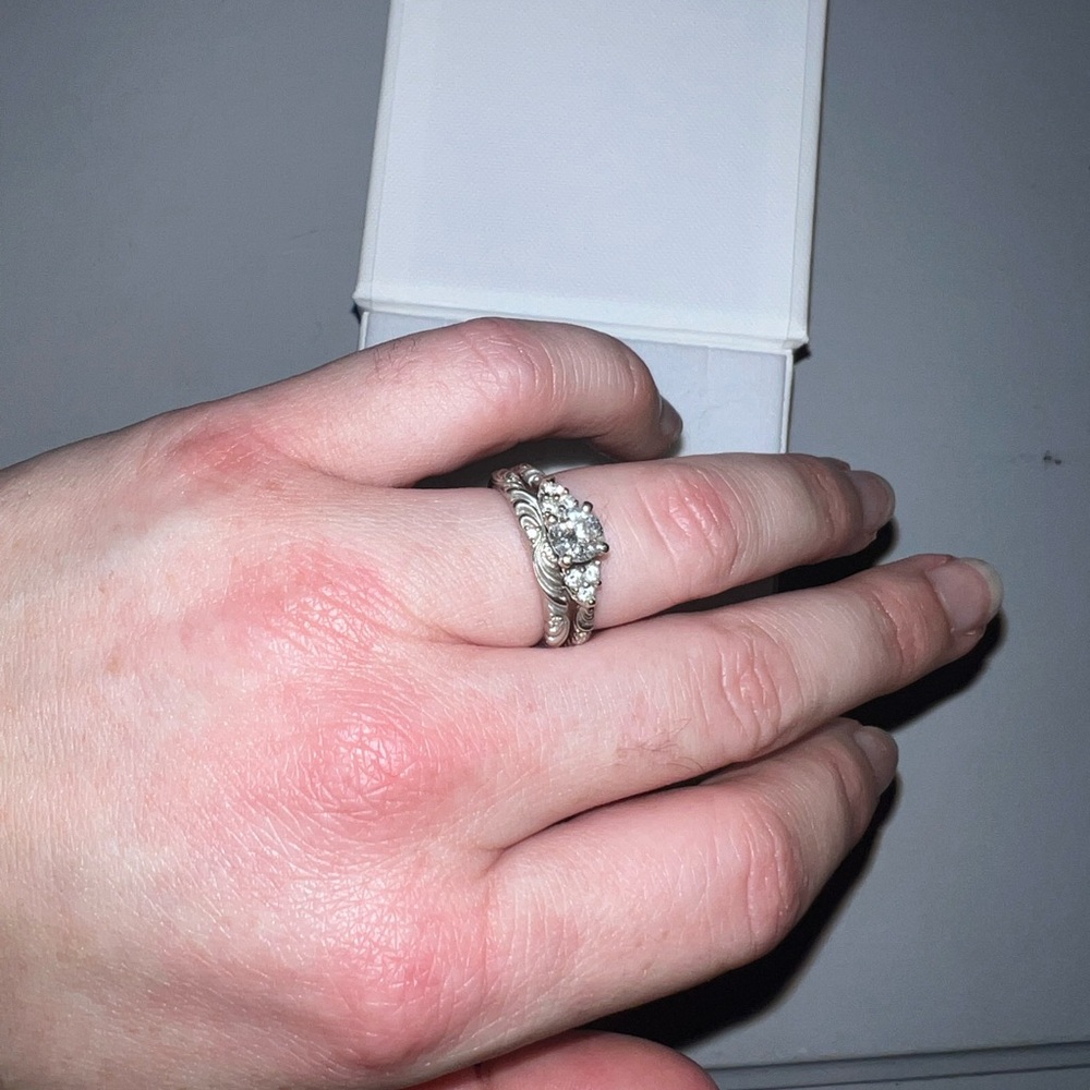 Art Carved 14k white gold natural diamond engagement ring set